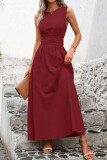 Solid Color Round Neck Cinched Sleeveless Dress
