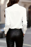 Solid Color Lace Up Satin Long Sleeved Shirt