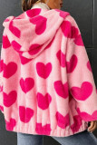 Plush Heart-shaped Printed Long Sleeved Cardigan