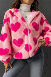 Plush Heart-shaped Printed Long Sleeved Cardigan