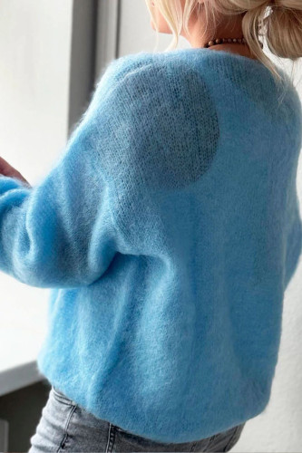 Solid Color Long Sleeved V-neck Sweater