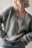 Solid Color Long Sleeved V-neck Sweater