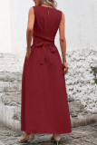 Solid Color Round Neck Cinched Sleeveless Dress