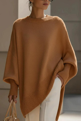 Round Neck Long Sleeved Knitted Loose Sweater