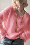 Solid Color Long Sleeved V-neck Sweater