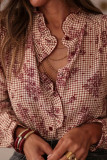 Ruffled Long Sleeved Checkered Printed Shirt