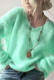 Solid Color Long Sleeved V-neck Sweater