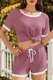 Round Neck Short Sleeved Shorts Pajamas Two-piece Set
