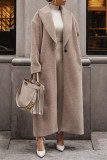 Lapel Long Sleeved Solid Color Woolen Coat