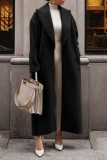 Lapel Long Sleeved Solid Color Woolen Coat