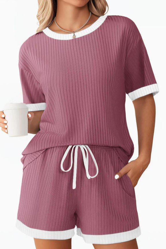 Round Neck Short Sleeved Shorts Pajamas Two-piece Set