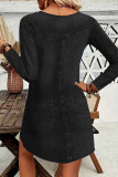 Imitation Denim Printed Long Sleeved Zipper Dress