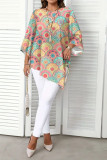 Floral Print Round Neck Long Sleeved T-shirt