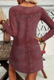 Imitation Denim Printed Long Sleeved Zipper Dress