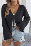 Solid Color Hollow Flared Sleeve Knitted Cardigan