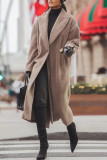 Lapel Long Sleeved Solid Color Woolen Coat