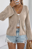 Solid Color Hollow Flared Sleeve Knitted Cardigan