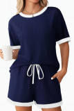 Round Neck Short Sleeved Shorts Pajamas Two-piece Set
