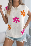 Flower Printed Bat Short Sleeved Knitted Sweater