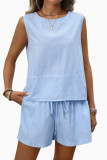 Striped Printed Sleeveless Vest Shorts Two-piece Set