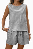 Striped Printed Sleeveless Vest Shorts Two-piece Set