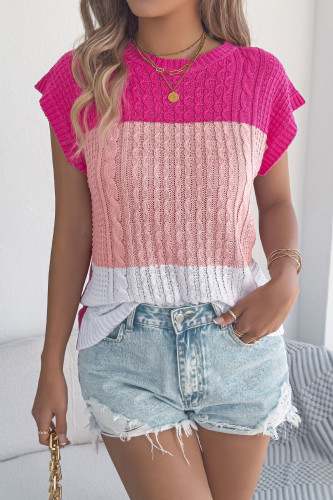 Bat Short Sleeved Contrasting Knitted Sweater