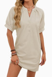 Solid Color V-neck Short Sleeved Dress