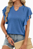 Solid Color V-neck Bat Short Sleeved T-shirt