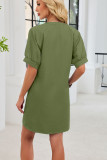 Solid Color V-neck Short Sleeved Dress