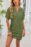 Solid Color V-neck Short Sleeved Dress