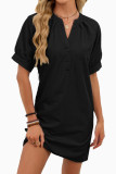 Solid Color V-neck Short Sleeved Dress