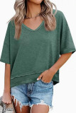 Solid Color V-neck Short Sleeved T-shirt