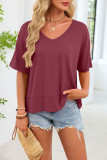 Solid Color V-neck Short Sleeved T-shirt