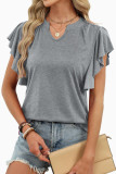 Solid Color V-neck Bat Short Sleeved T-shirt