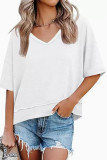 Solid Color V-neck Short Sleeved T-shirt