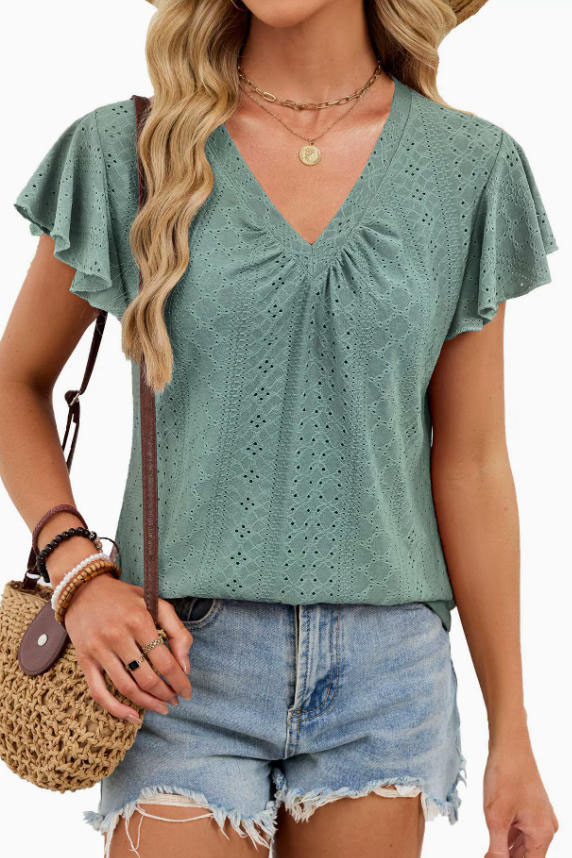 Solid Color V-neck Loose Short Sleeved T-shirt