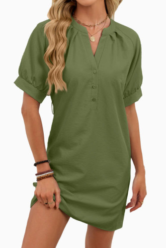 Solid Color V-neck Short Sleeved Dress