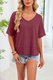 Solid Color V-neck Short Sleeved T-shirt