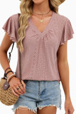 Solid Color V-neck Loose Short Sleeved T-shirt