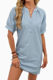 Solid Color V-neck Short Sleeved Dress