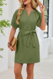 Solid Color V-neck Short Sleeved Dress