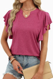 Solid Color V-neck Bat Short Sleeved T-shirt