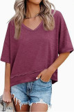 Solid Color V-neck Short Sleeved T-shirt