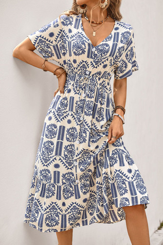 Ethnic Style Printed Short Sleeved Dress