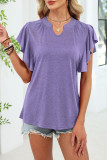 Solid Color V-neck Bat Short Sleeved T-shirt