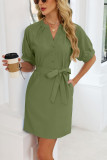 Solid Color V-neck Short Sleeved Dress