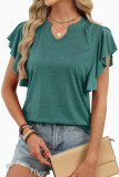 Solid Color V-neck Bat Short Sleeved T-shirt