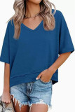 Solid Color V-neck Short Sleeved T-shirt