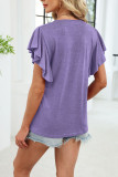 Solid Color V-neck Bat Short Sleeved T-shirt