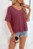 Solid Color V-neck Short Sleeved T-shirt